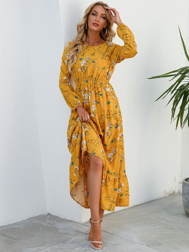 Casual Coastal Long Bohemian Flowered Dress S / Blue Dresses