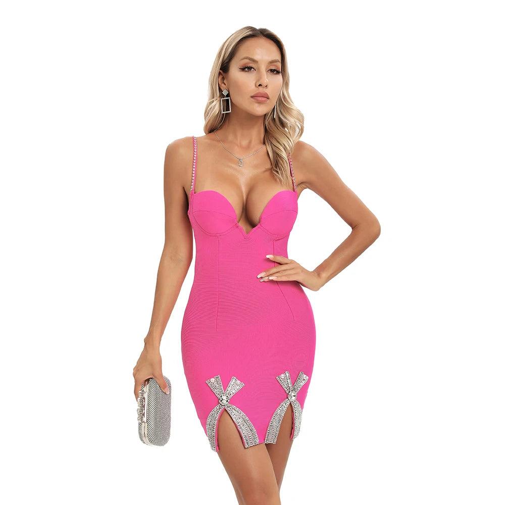 Rhinestone Strap Sweetheart Crystal Bow Bodycon Mini Dress 18
