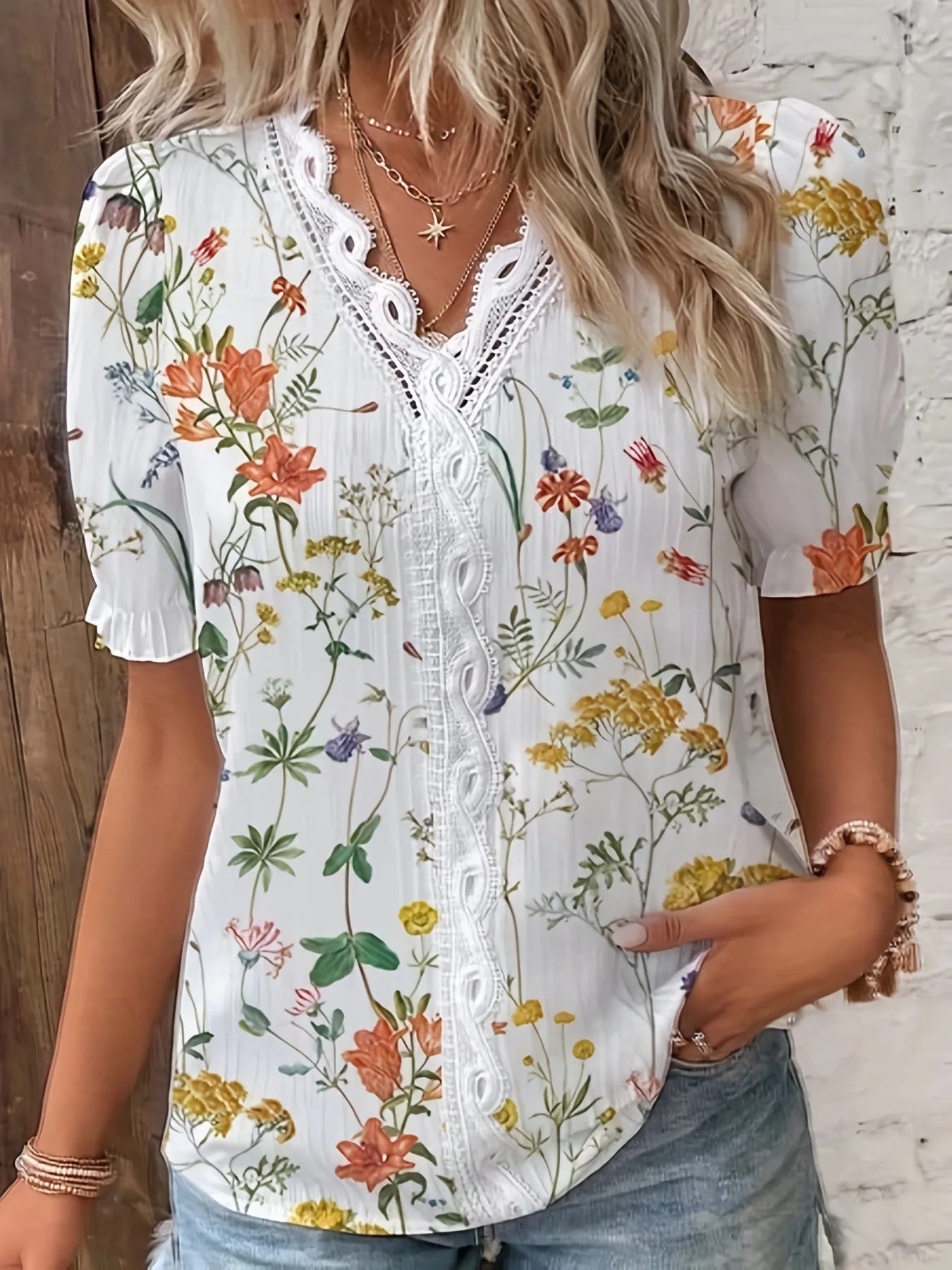 Ruffle Elegant Print Tshirt