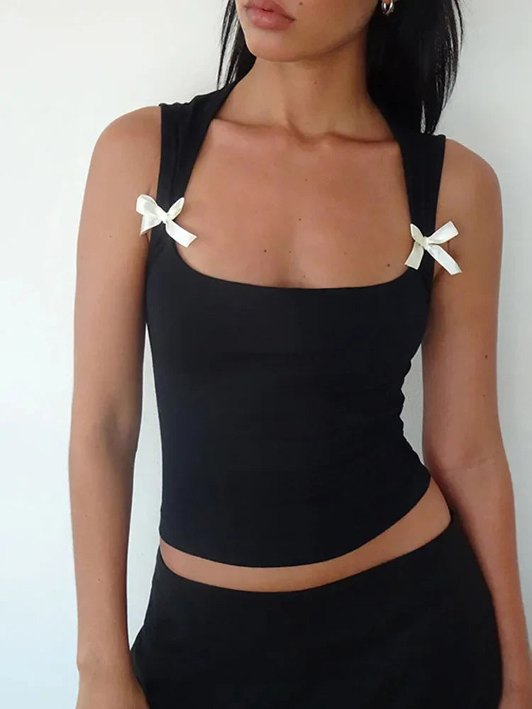 Y2K Bow TieUp Tank Top Crop Top