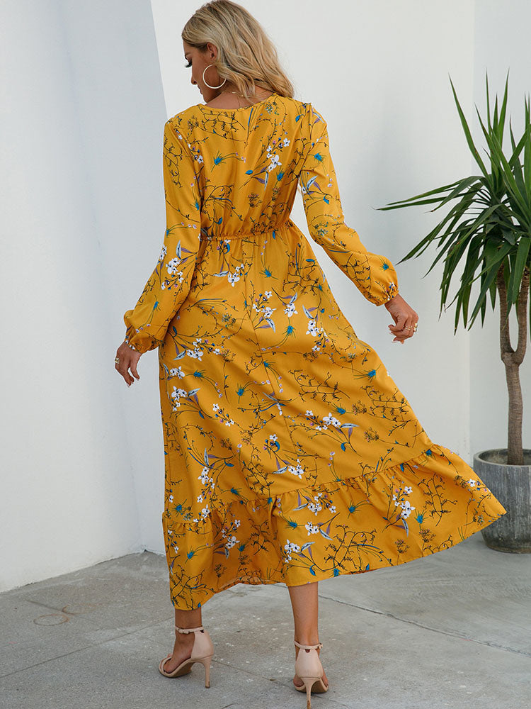 Casual Coastal Long Bohemian Flowered Dress M / White Dresses