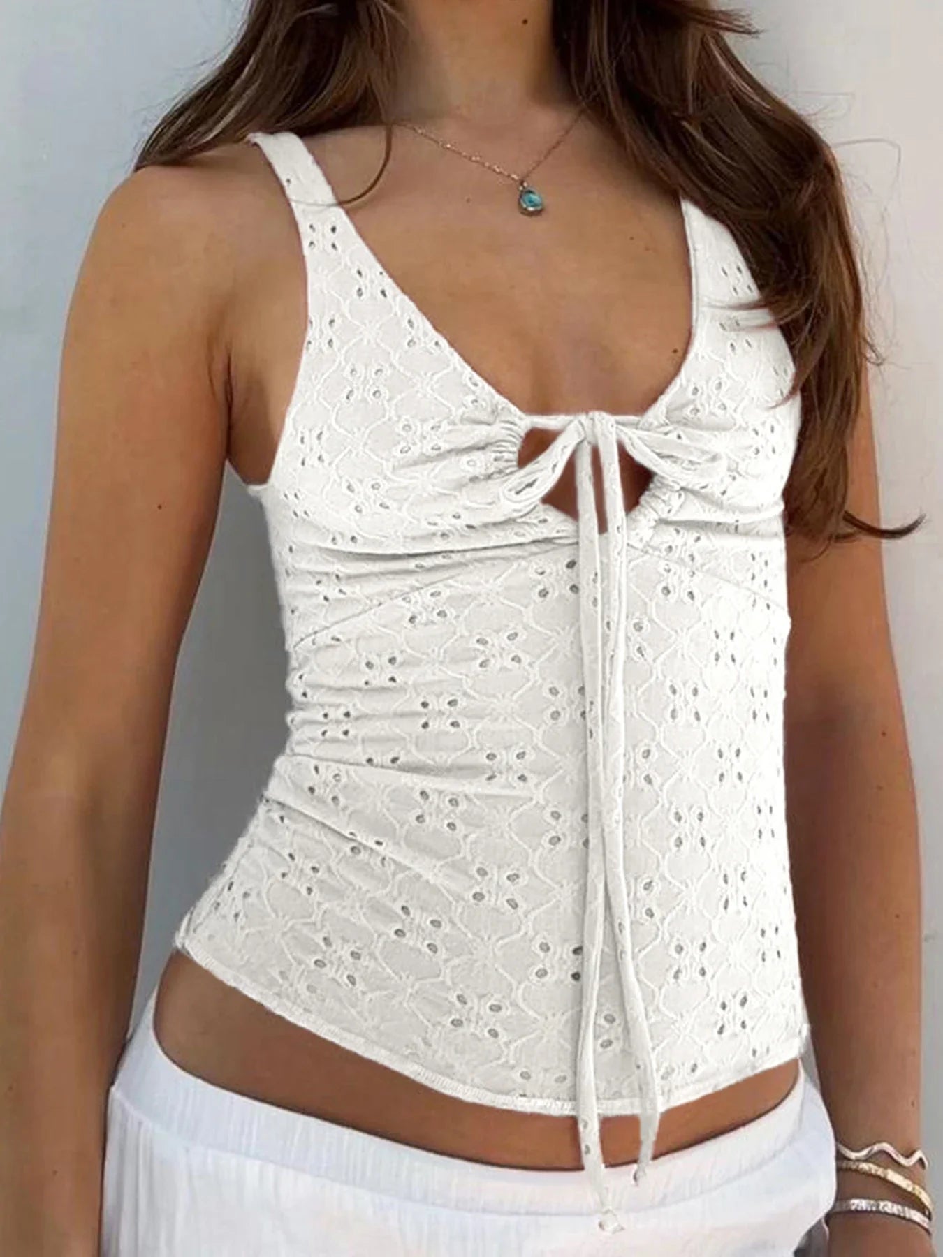 Red LaceUp CutOut VNeck Backless Cami Top