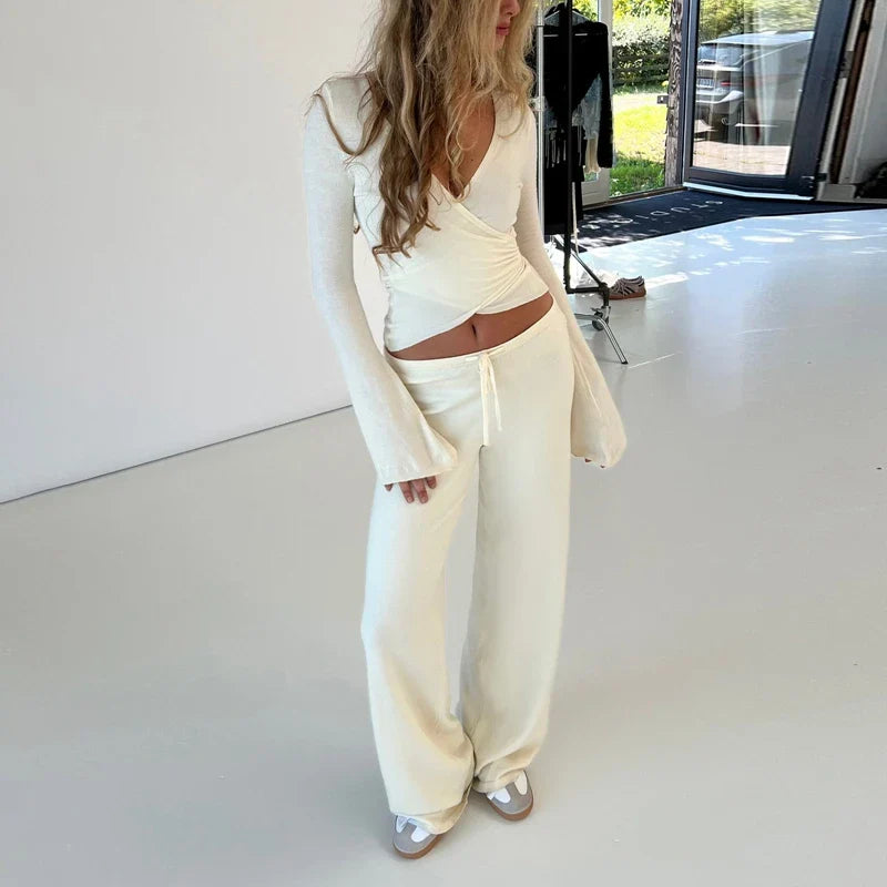V Neck Tie Waist TwoPiece Set