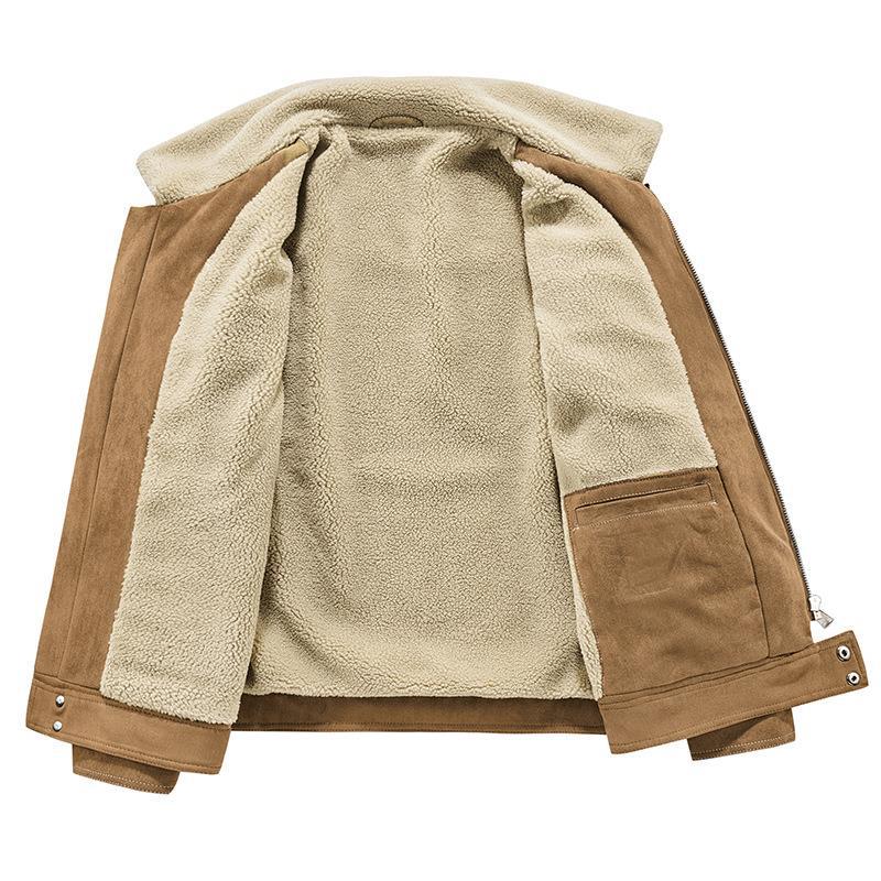 Sherpa Collar Zip Front Suede Shearling Jacket 7