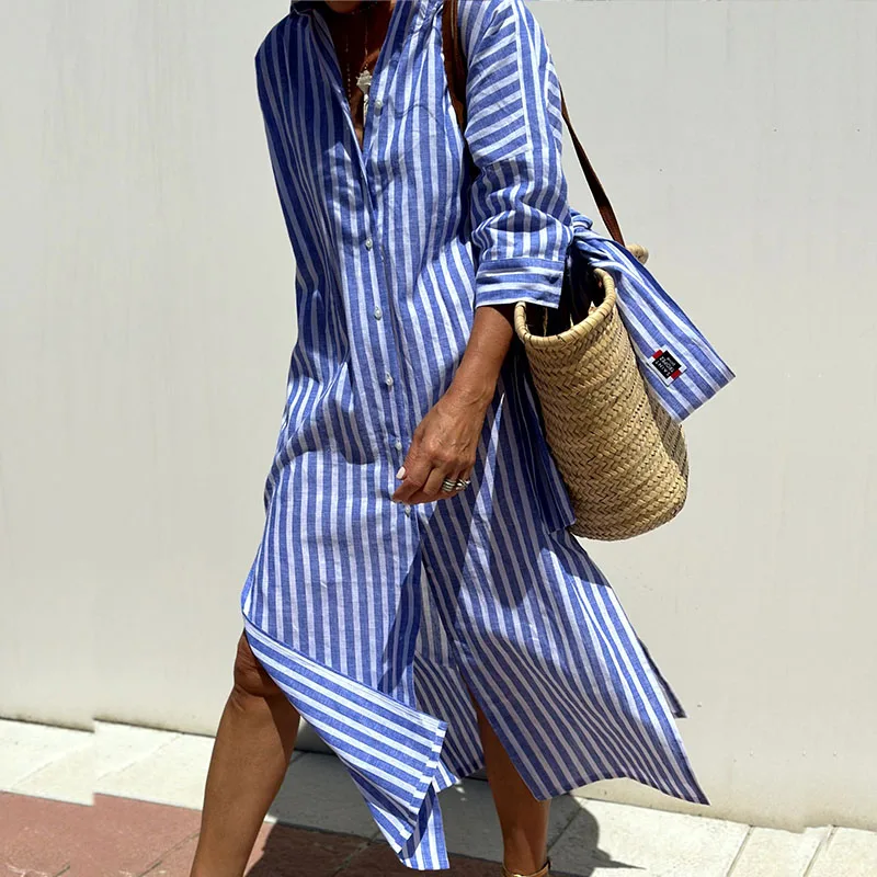 Abigail Chic Striped Shirt Dress Premium Wardrobe Essential