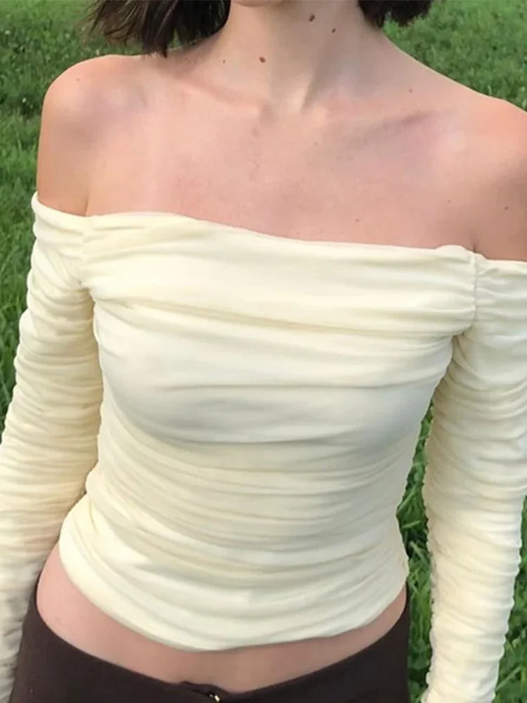 Mesh Patchwork Ruched OffShoulder Strapless