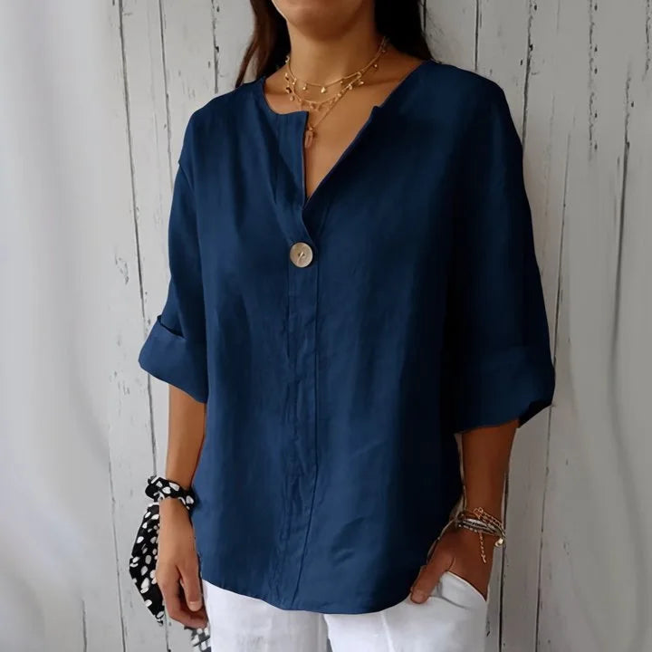 Summer Vneck Button Tee Blouse
