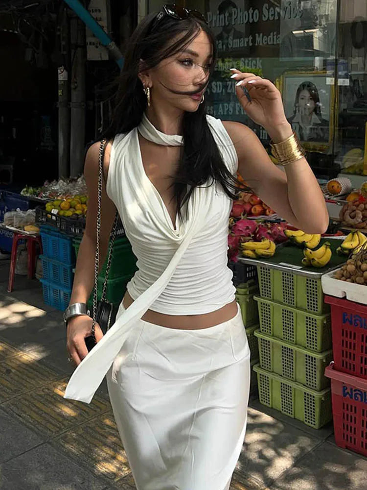 Bandage Knitted V-Neck Crop Top