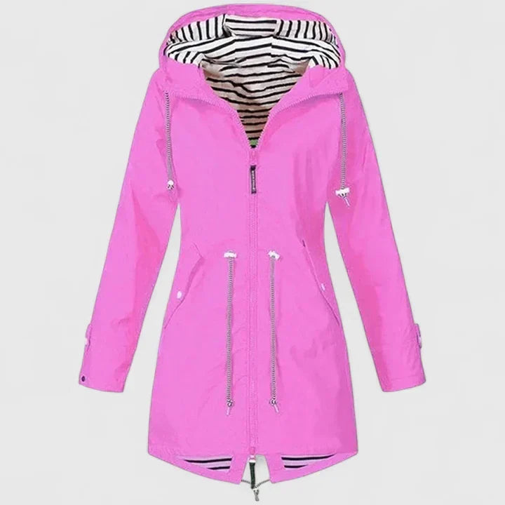 Hooded Zip Front Drawstring Waist Windbreaker Rain Jacket