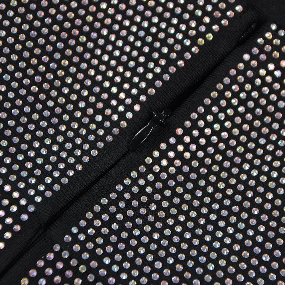 Black Strapless Rhinestone Mesh Cutout Bodycon Mini Dress 16