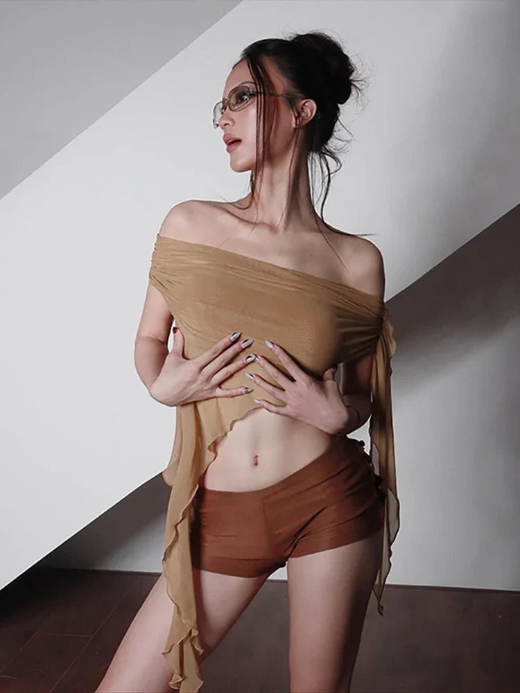 SeeThrough One Shoulder Pleated Strapless