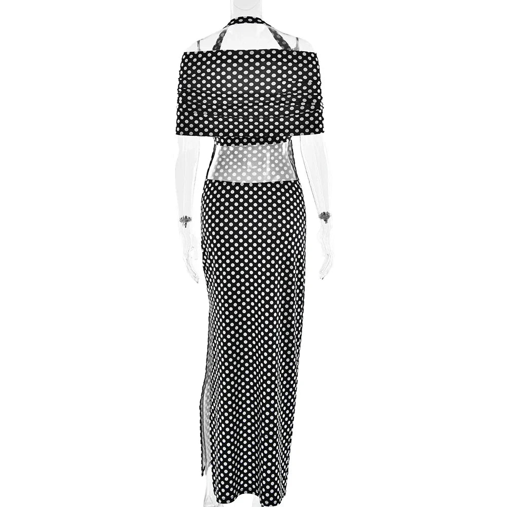 Black Polka Dot Off - shoulder Maxi Dress