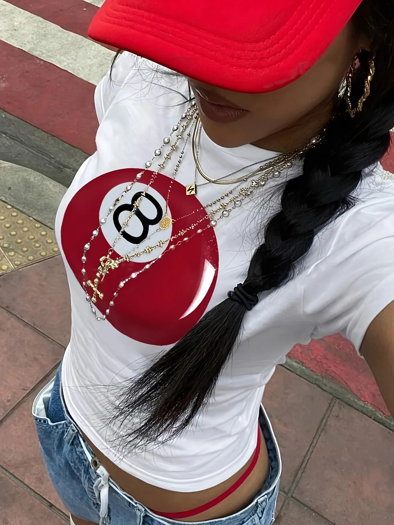 8th Ball Art Pattern Red Tshirt