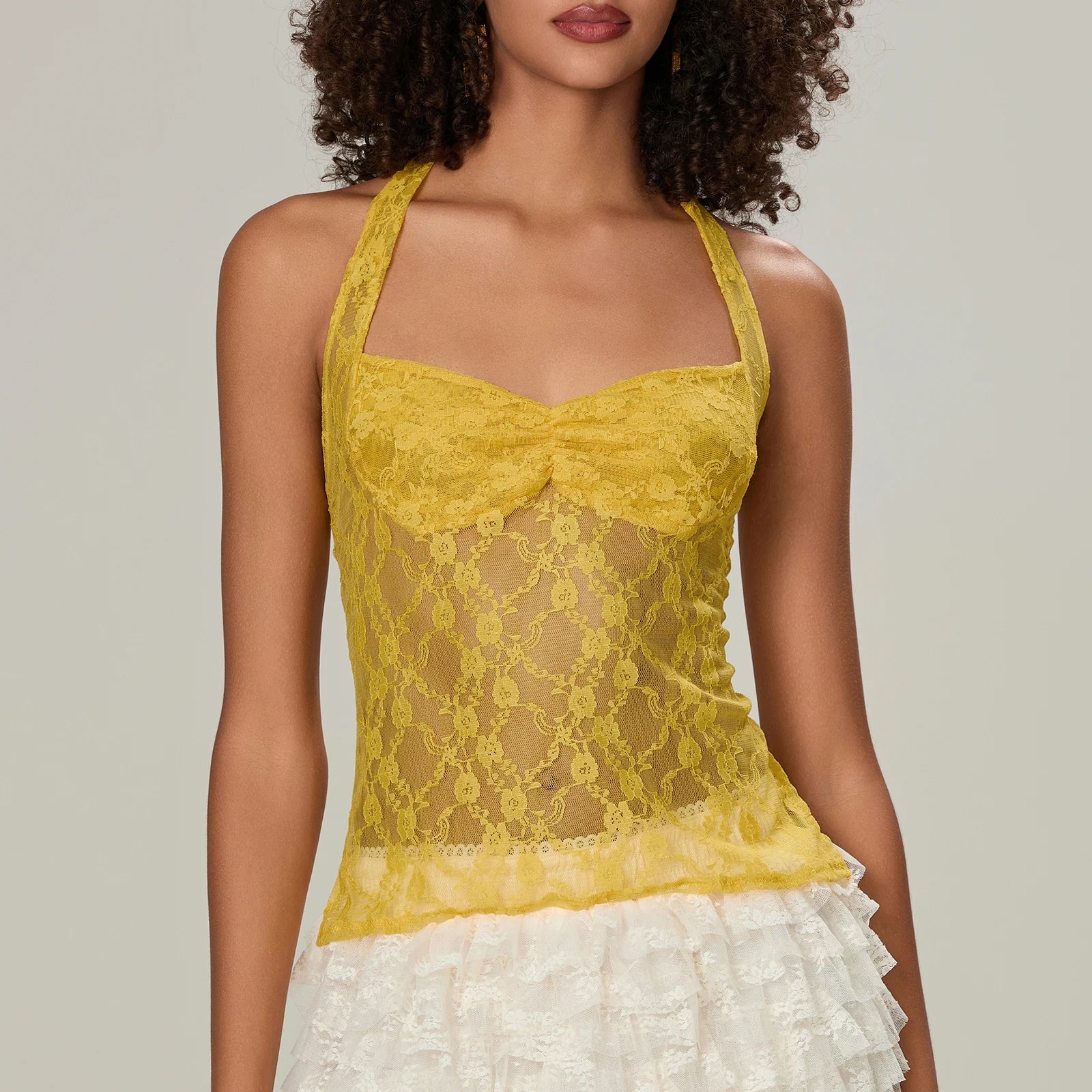 Y2K Lace Halter TieUp SeeThrough Cami Top