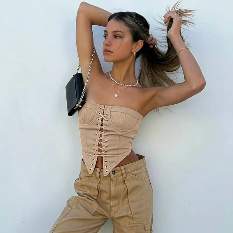 Bandage Corset Tieup Triangle Strapless