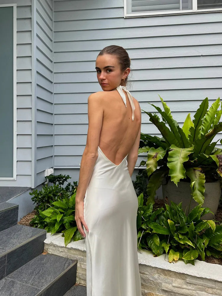 Chest Wrap Satin Bandage Maxi Dress