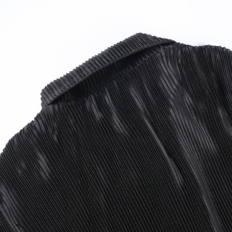 Collared Long Sleeve Pleated Button Up Shirt Mini Dress