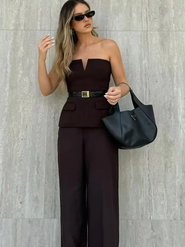 Basic Office Lady Solid Strapless