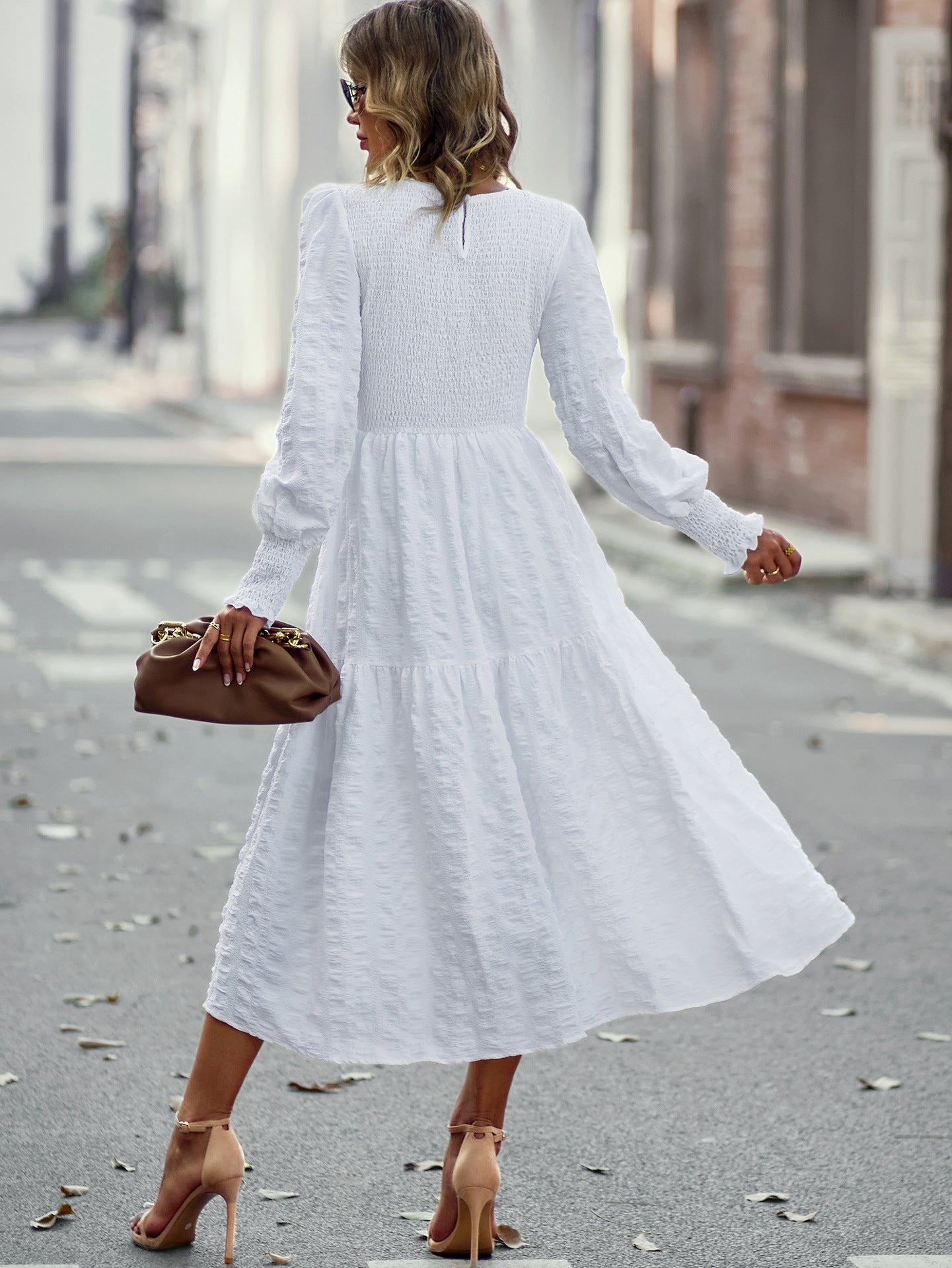 ONeck Lantern Sleeve Dress