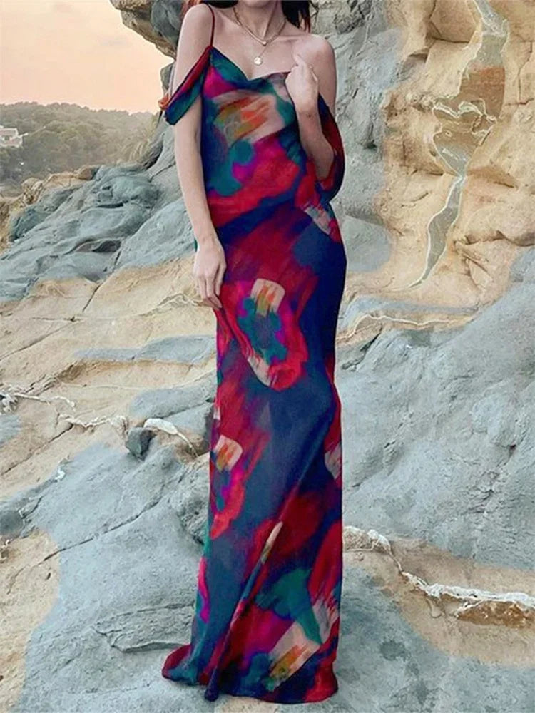 Spaghetti Strap Low Cut Floral Dress