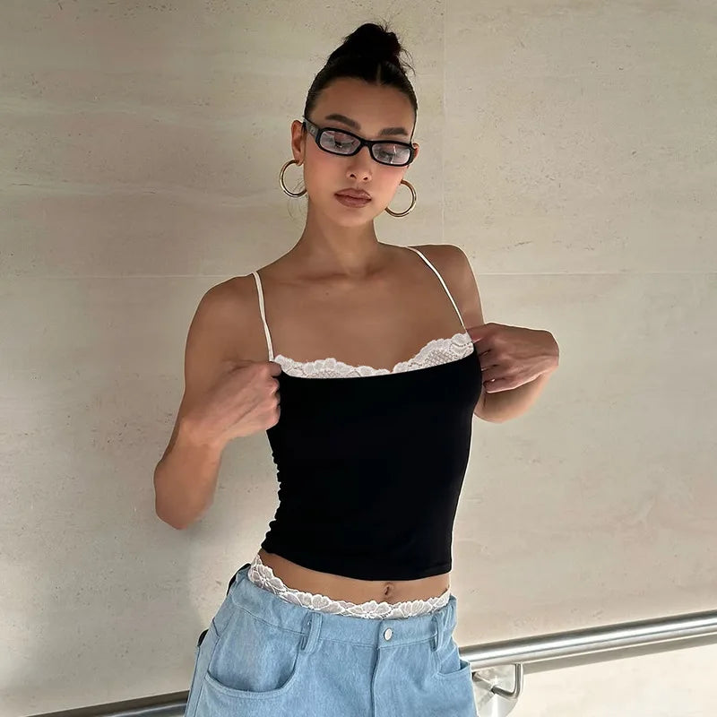 Lace Trim Coquette Crop Top