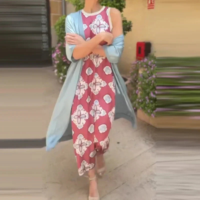 Round Neck Paisley Print Sleeveless Maxi Dress Set 3