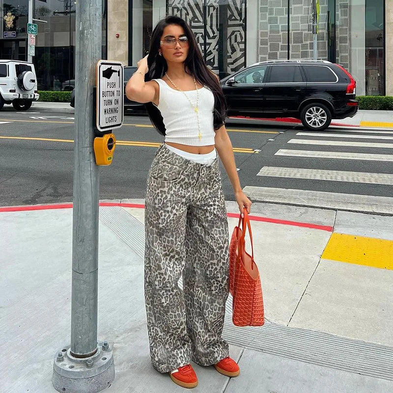Leopard Print Stylish Straight Trousers