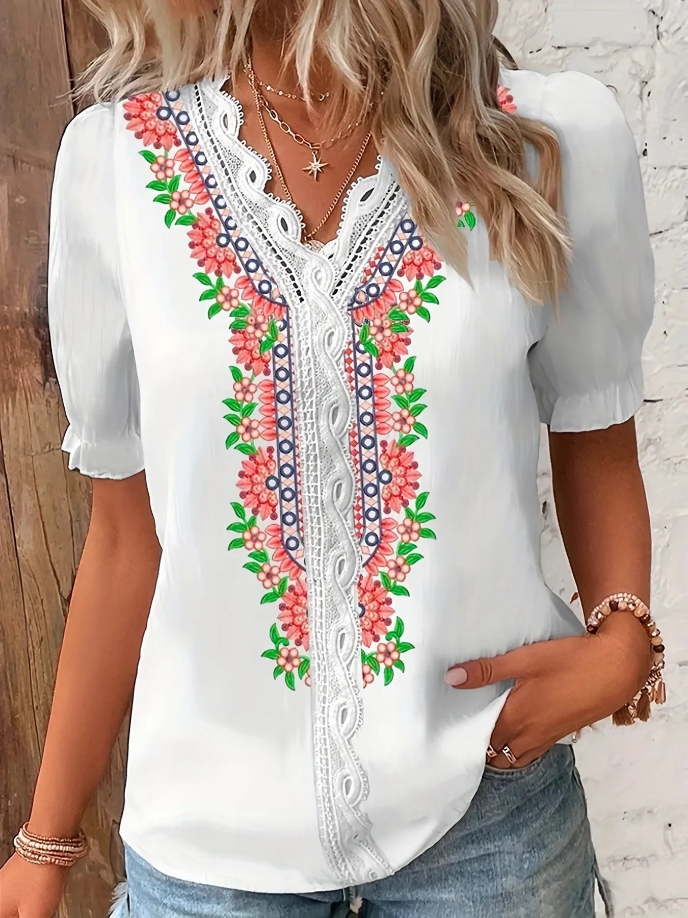 Ruffle Elegant Print Tshirt