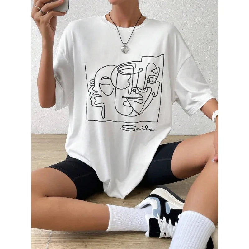 Abstract Line Graphic Cotton Tshirt