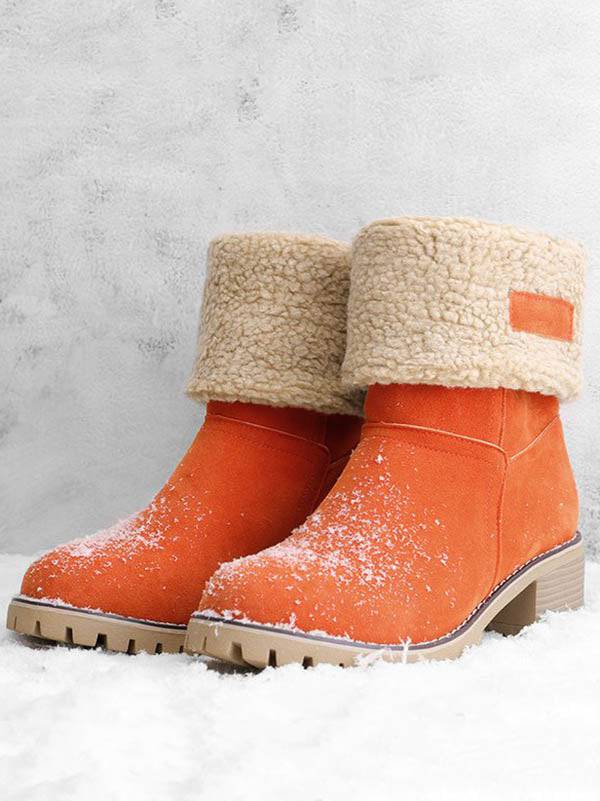 Fur Lined Fold Over Cuff Block Heel Ankle Snow Boots