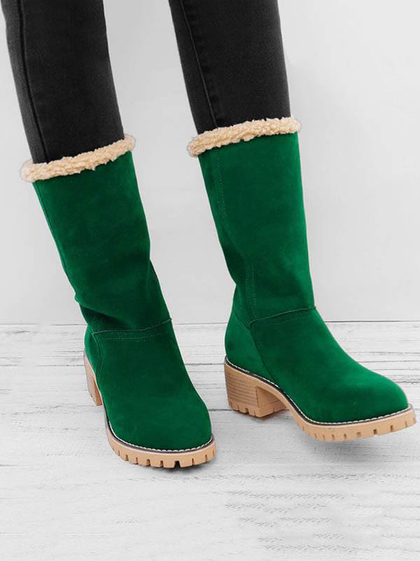 Fur Lined Fold Over Cuff Block Heel Ankle Snow Boots