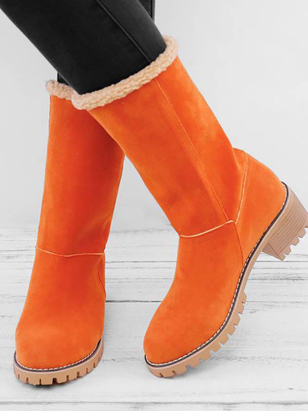 Fur Lined Fold Over Cuff Block Heel Ankle Snow Boots