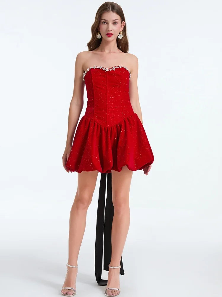 French Bow Strapless Party Dress