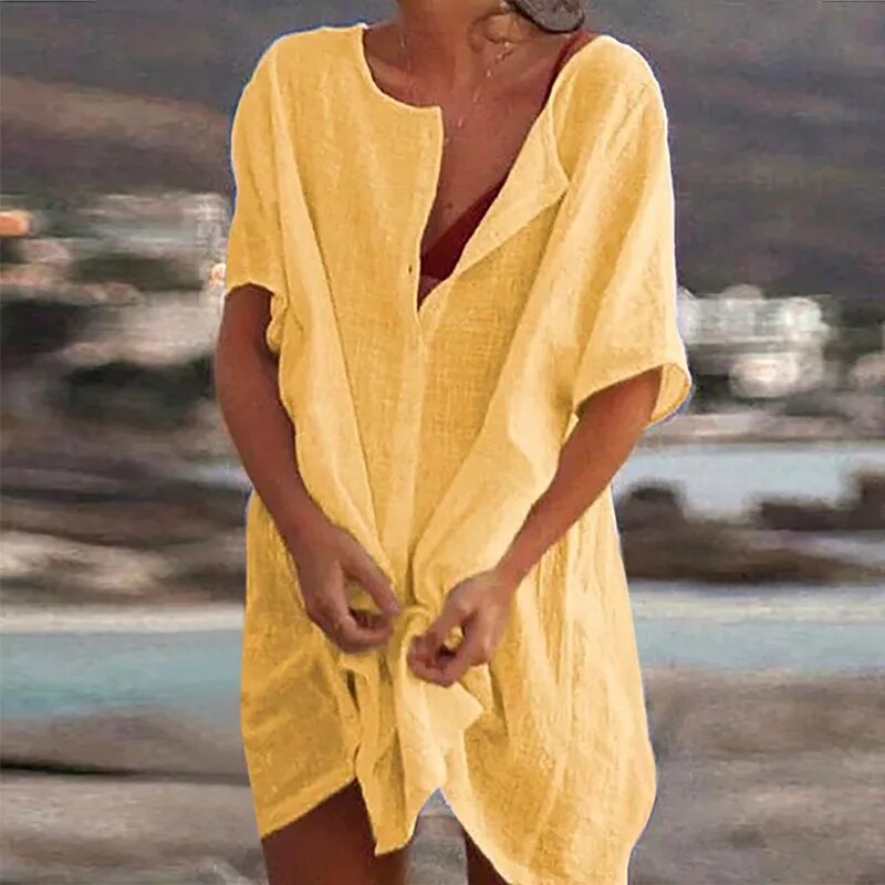 Gabriela Aesthetic Women's Cotton Linen Summer Dress Premium Wardrobe Essential