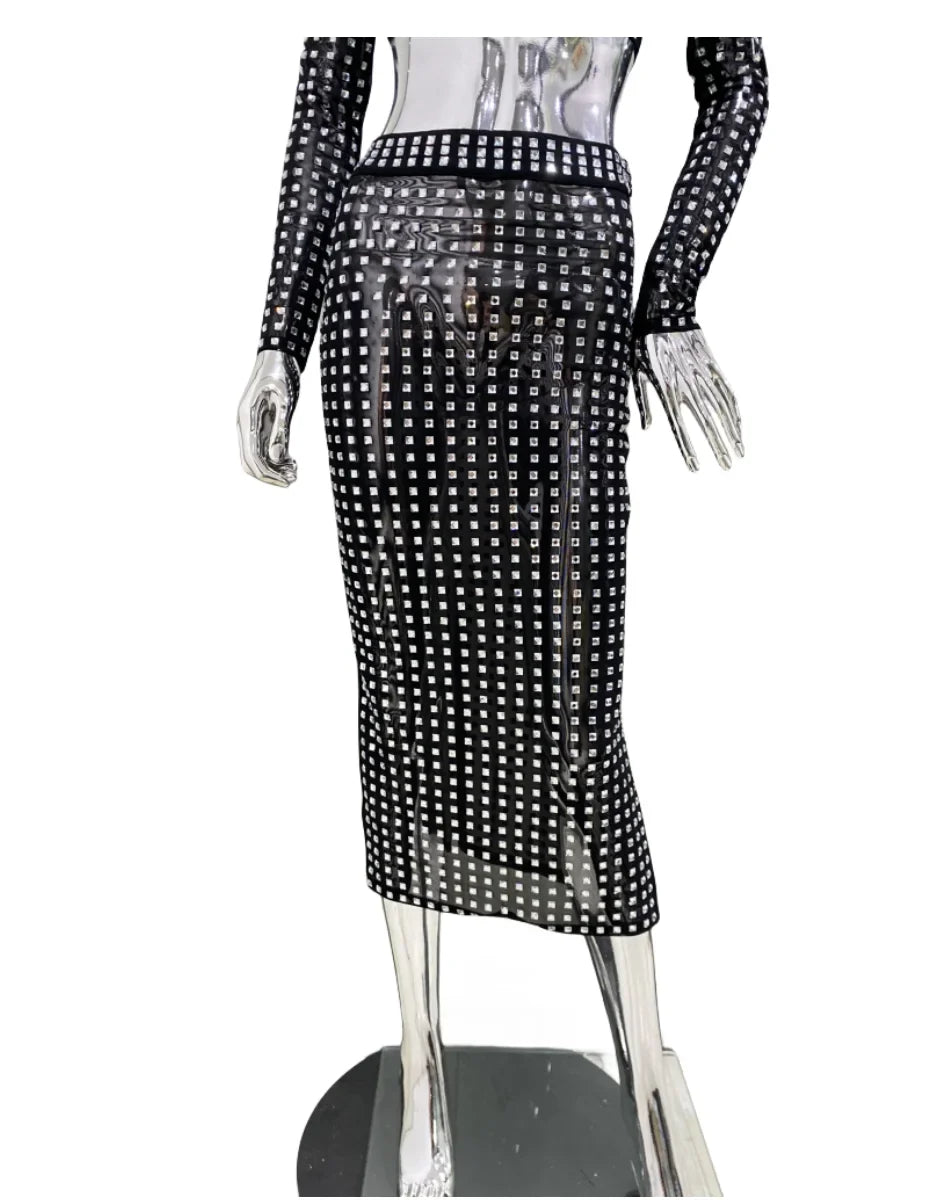 Mesh Top Skirt Sparkling Party Dress Black / S Partydress-241208