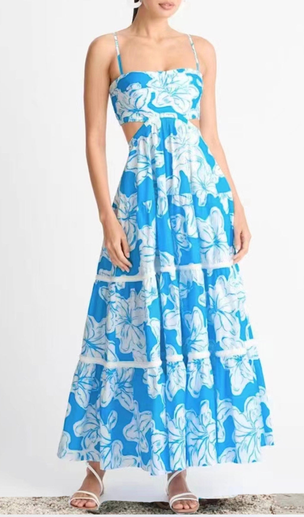 Strappy Floral FLowy Sundress in Blue