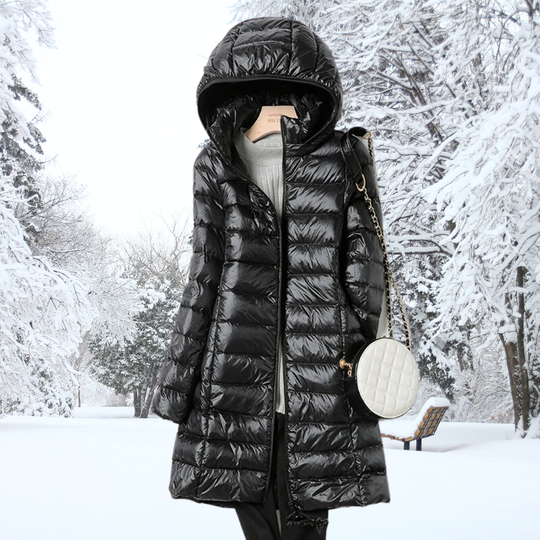 Hooded Zip Front Longline Lightweight Quilted Puffer Coat