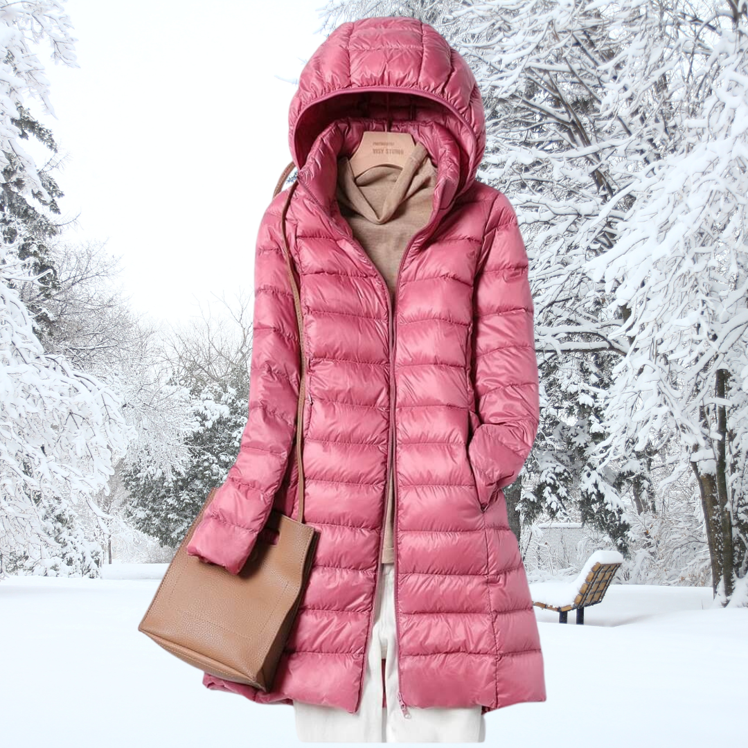 Hooded Zip Front Longline Lightweight Quilted Puffer Coat