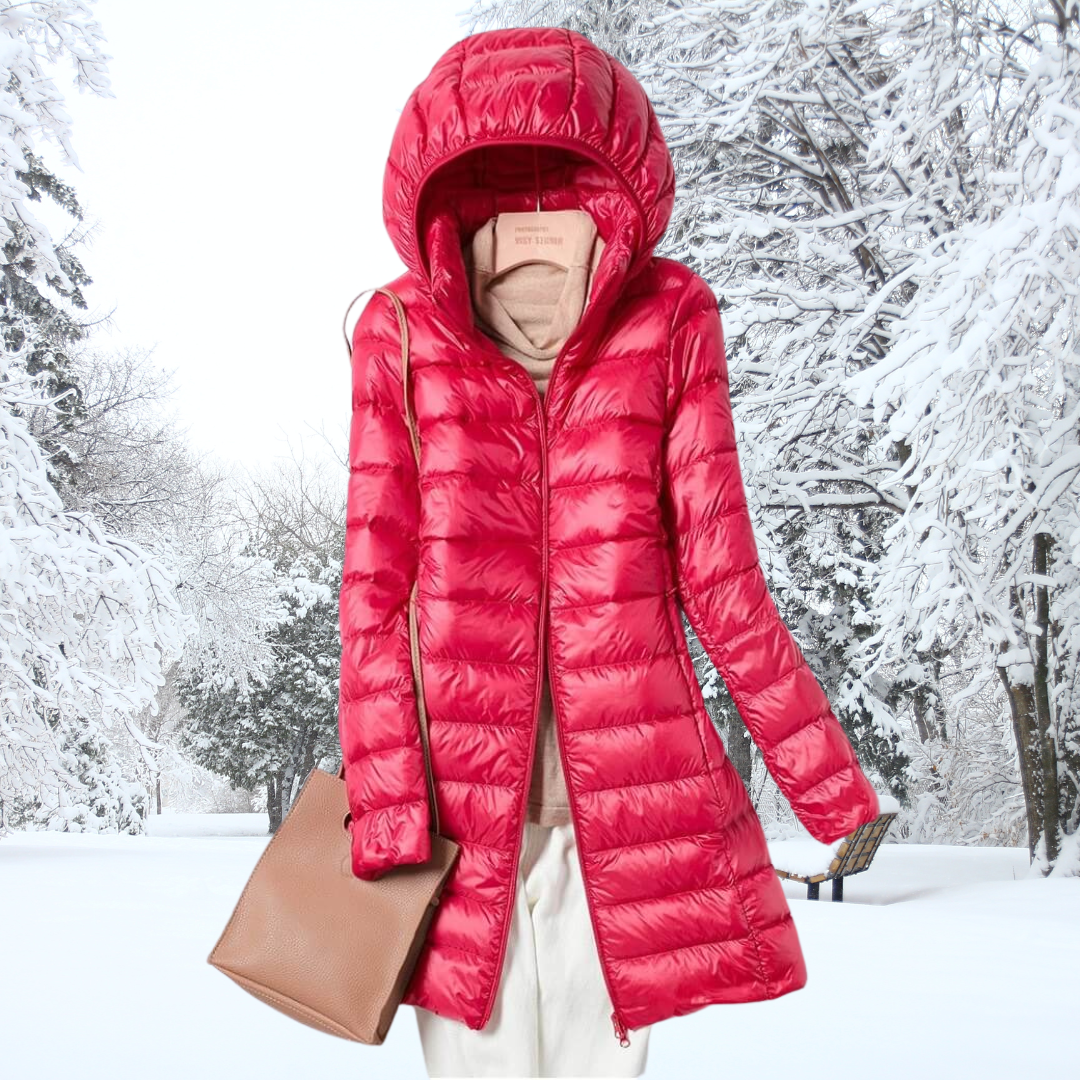 Hooded Zip Front Longline Lightweight Quilted Puffer Coat