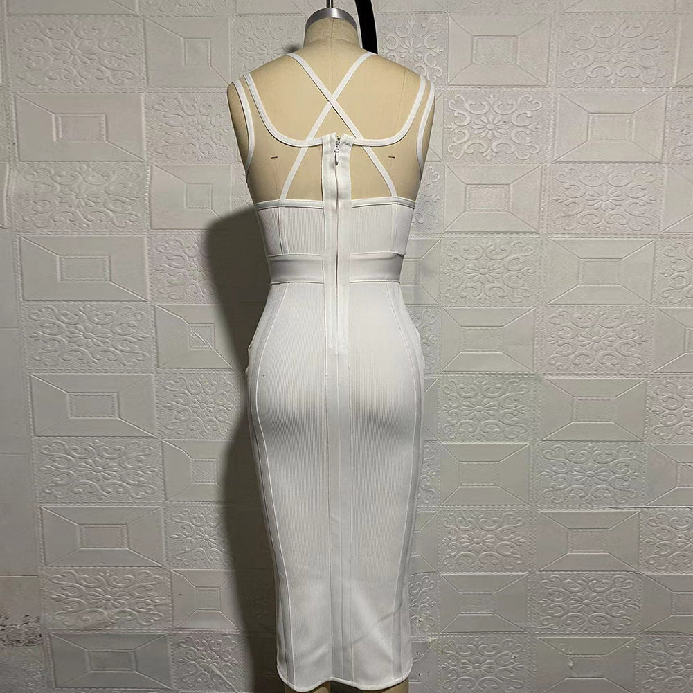 Strappy Sleeveless Midi Mesh Bandage Dress SW6568