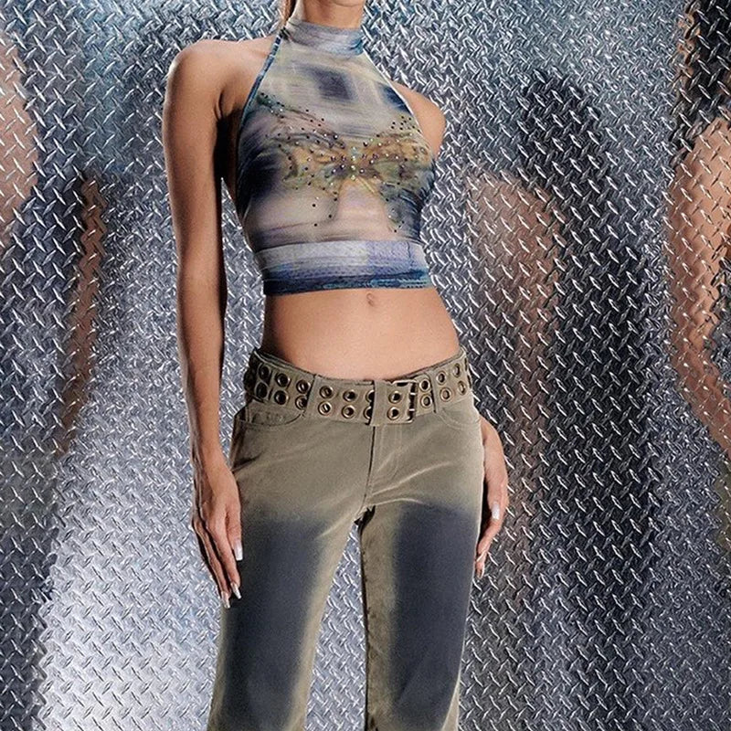 Cryptographic Halter Crop Top