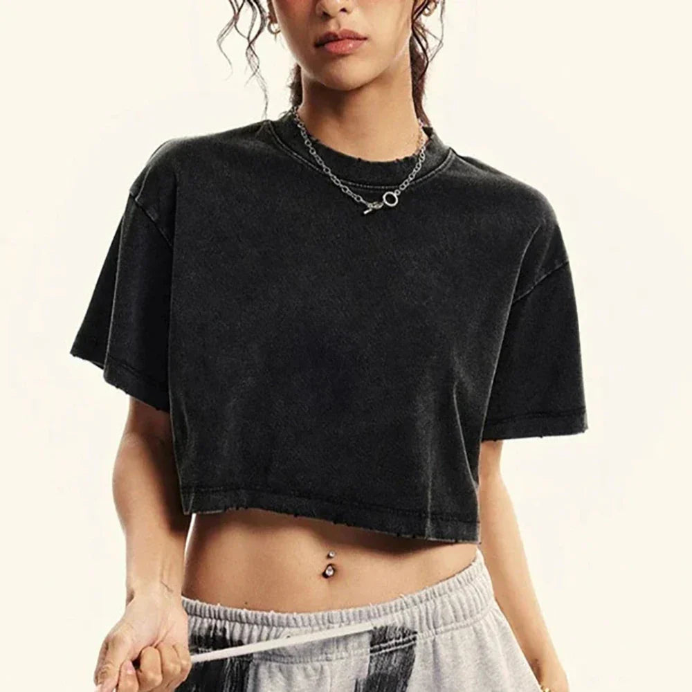 Slim Washed Cotton Crop Tshirt