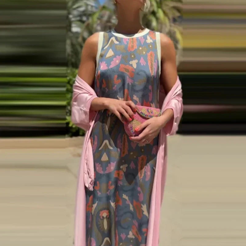 Round Neck Paisley Print Sleeveless Maxi Dress Set 5