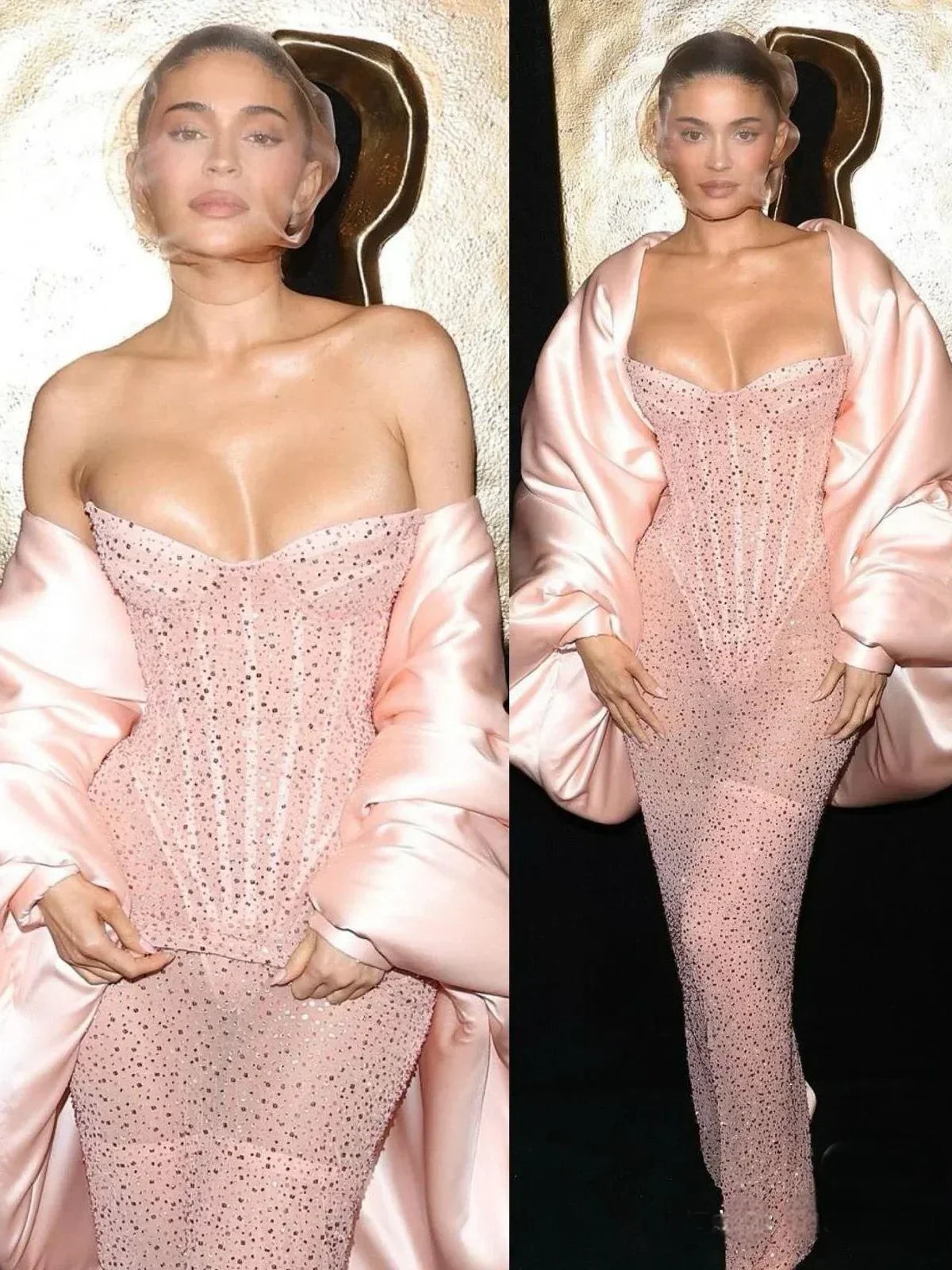 Pink Strapless See Through Long Dress