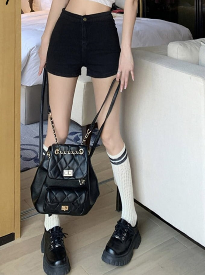 Casual High Skinny Women's Waisted Black Fashion Jeans Korean Shorts Straight