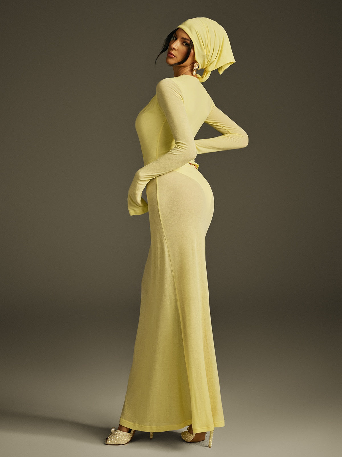 Plunge Neck Mesh Maxi Dress