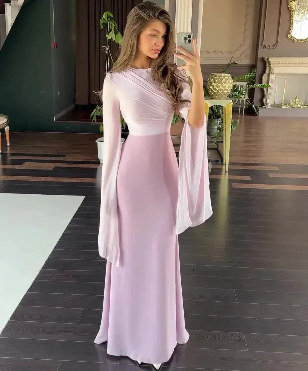 Patchwork Draped Long Sleeve Maxi Dress