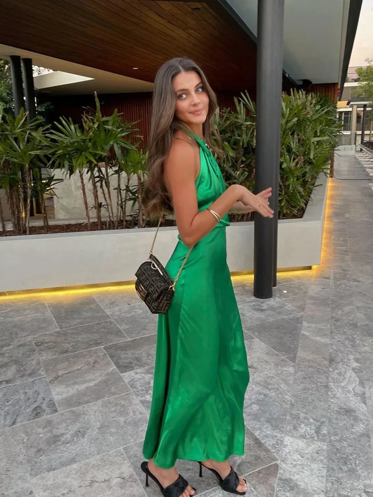 Chest Wrap Satin Bandage Maxi Dress