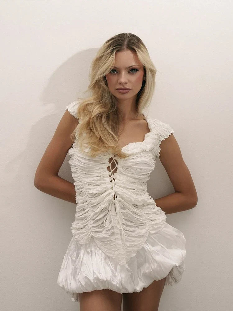 LaceUp One Shoulder Irregular Hem Crop Top
