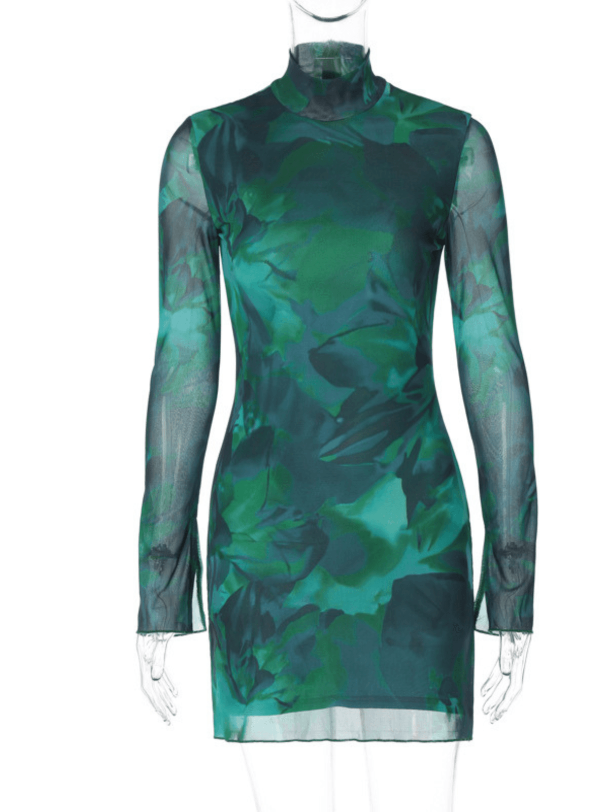 Long Sleeve Floral Mesh Dress